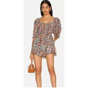 Free People puff sleeve short Floral Romper Small NWT Boho Fairy Whimsy summer